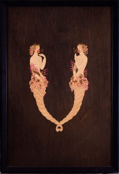 Signed marquetry panel by Erte of the letter 'V' in the alphabet series