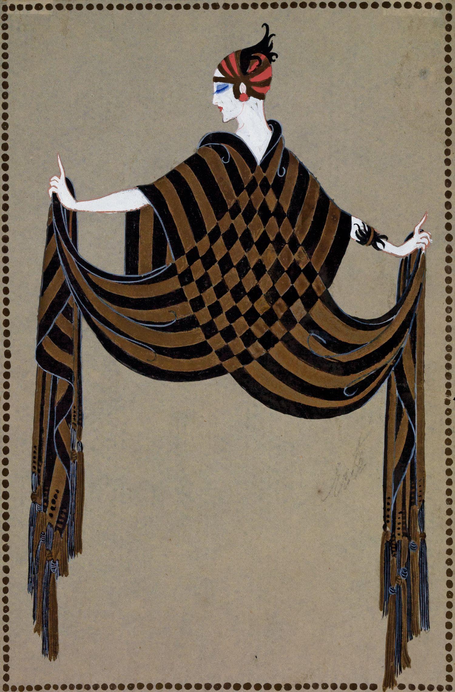 Untitled Fashion Design, 1920 - Painting by Erté