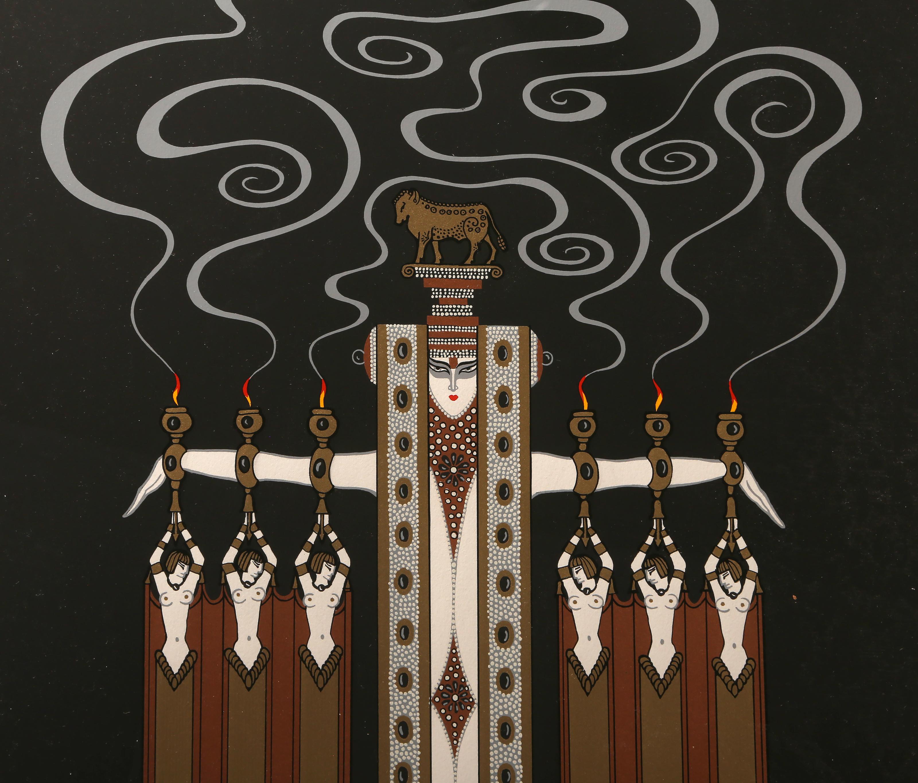 At the Theatre: Golden Calf, Art Deco Screenprint on Arches by Erte - Black Figurative Print by Erte - Romain de Tirtoff