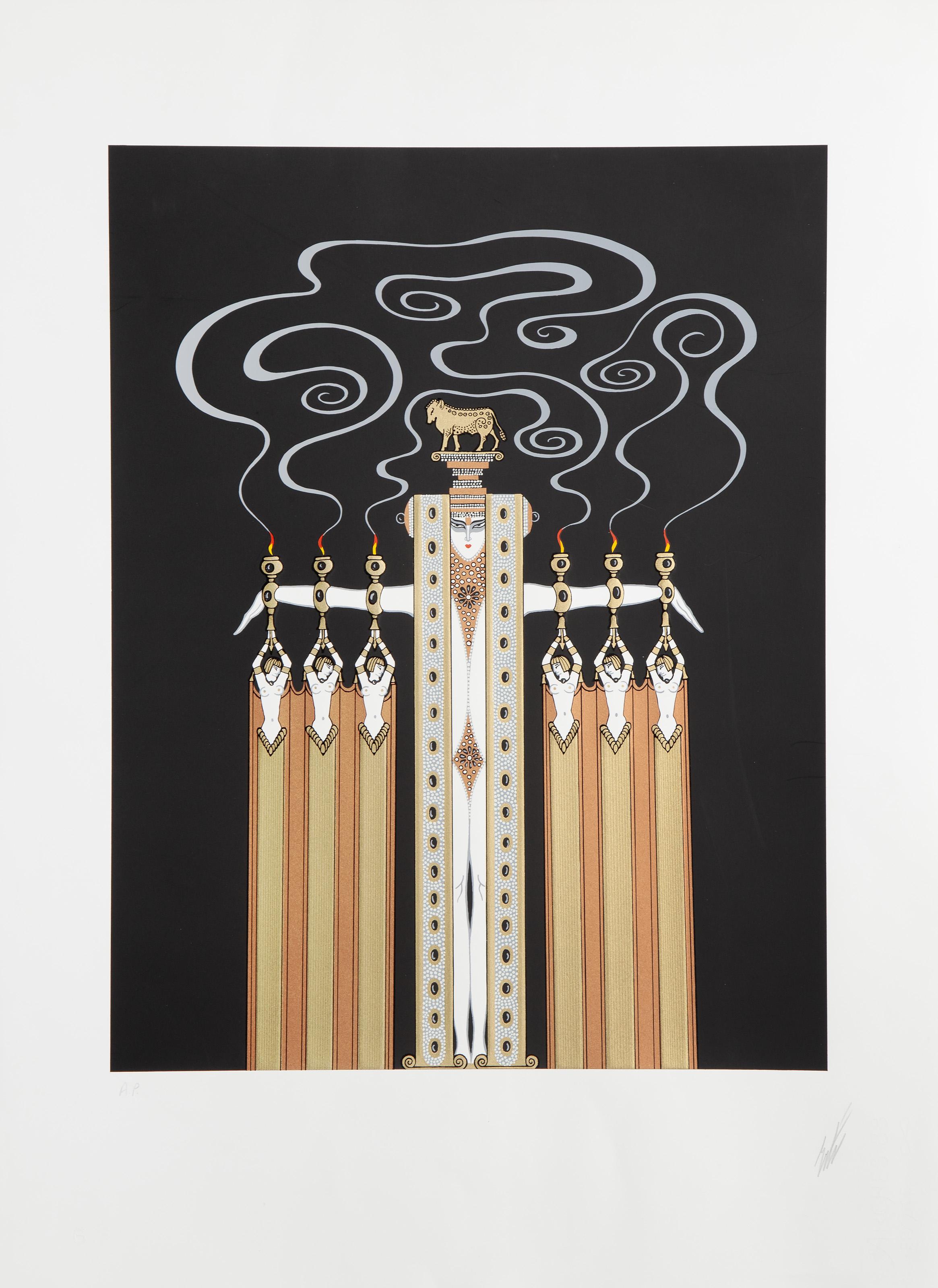 At the Theatre: Golden Calf, Art Deco Screenprint on Arches by Erte