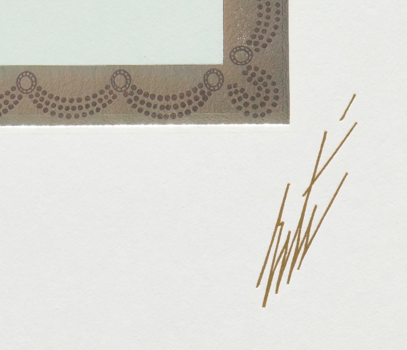 Onyx Coiffure es una serigrafía en relieve sobre papel, realizada por expertos, con estampación en lámina y un tamaño de imagen de 27 x 22 pulgadas. De la edición de 650 ejemplares, la obra está numerada 214/300 y lleva el sello de la finca 