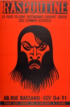 Original Vintage-Werbeplakat Raspoutine Rasputin Cabaret Russe Erte, Russe Erte