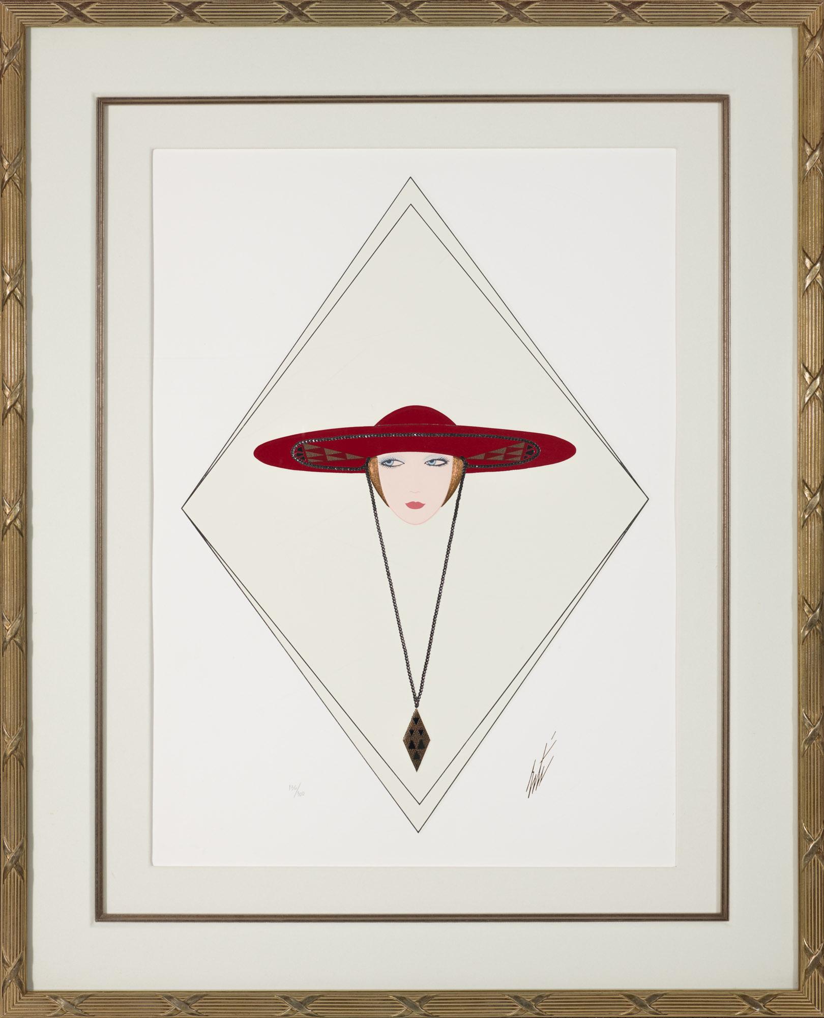 Erte - Romain de Tirtoff Figurative Print - Red Hat, 1990