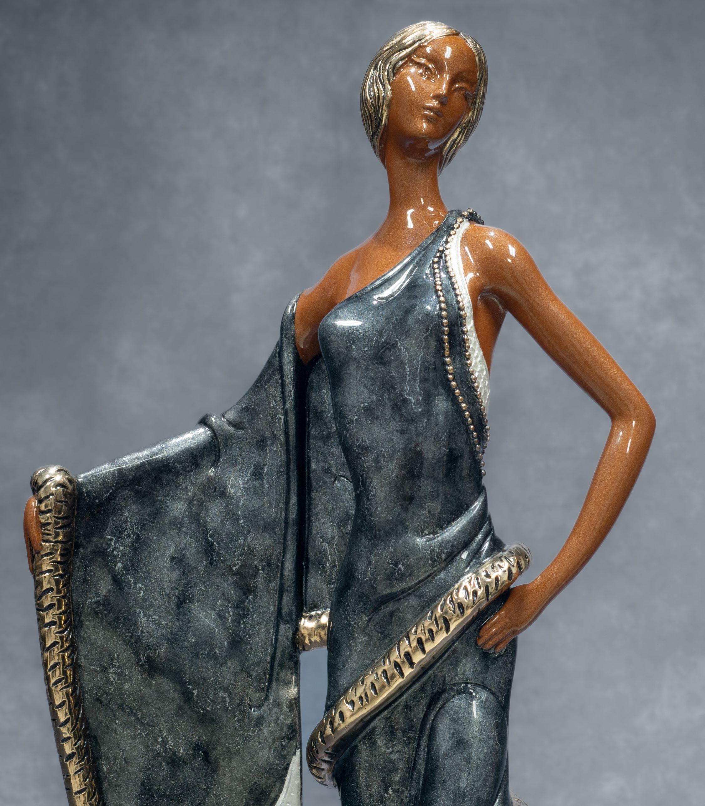 Chinchilla Sleeves - Gold Figurative Sculpture by Erté