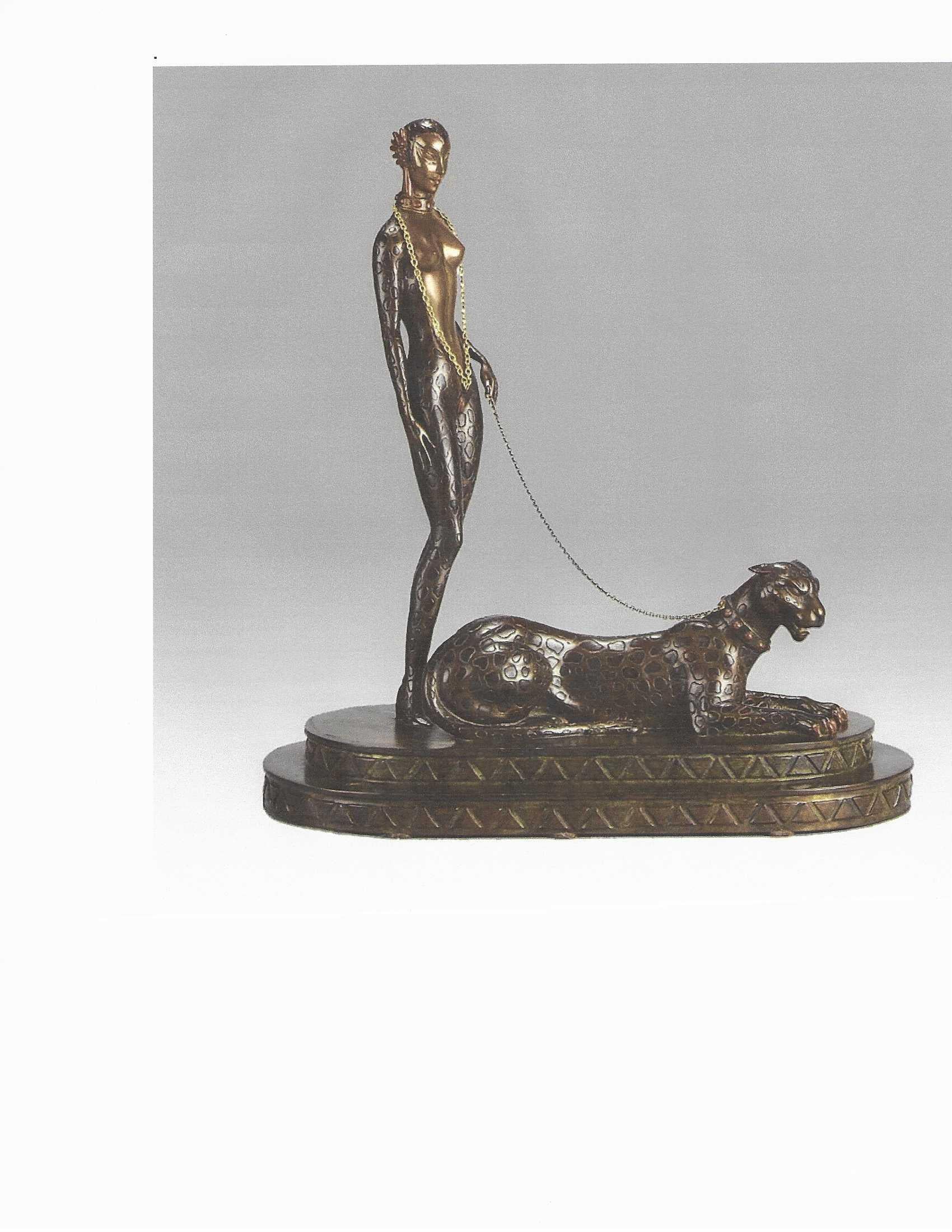 Erte - Romain de Tirtoff Figurative Sculpture - Le Femme a la Panthere
