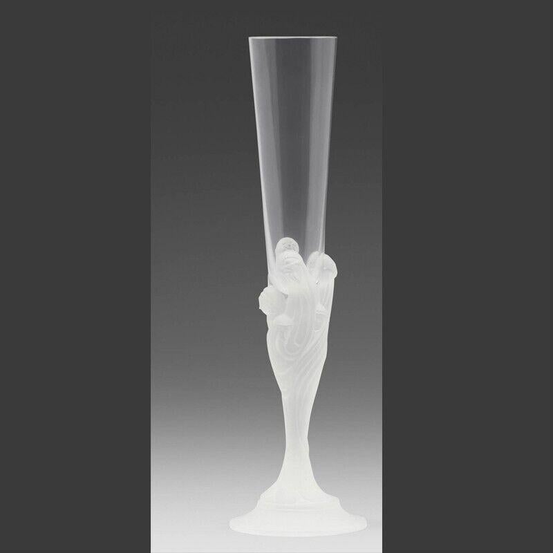 MAJESTIQUE CLEAR FROSTED GLASS FRENCH CRYSTAL FIGURAL CHAMPAGNE FLUTE - Sculpture by Erte - Romain de Tirtoff