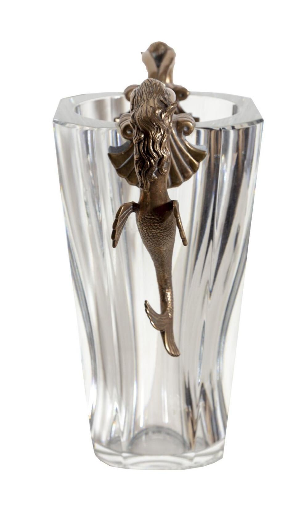 'SEA MAIDENS' BACCARAT CRYSTAL VASE WITH SCULPTED BRONZE HANDLES - Art Deco Sculpture by Erte - Romain de Tirtoff
