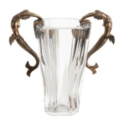 'SEA MAIDENS' BACCARAT CRYSTAL VASE WITH SCULPTED BRONZE HANDLES