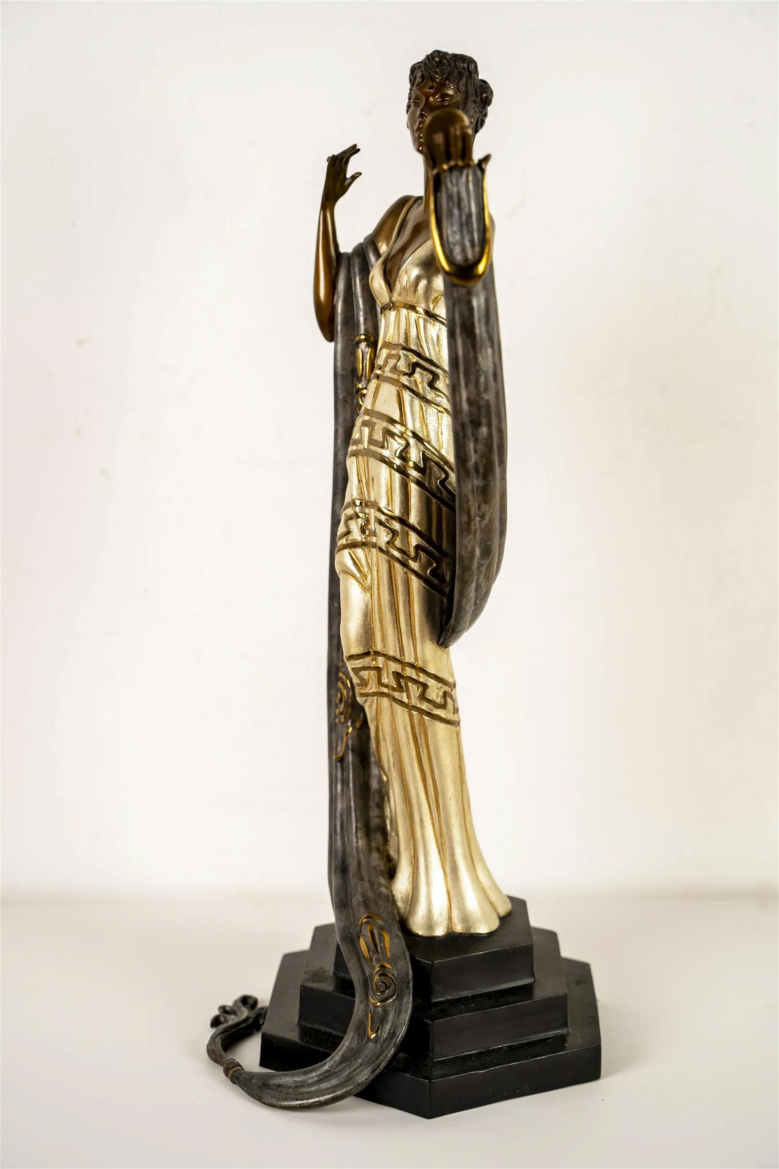 Vintage French Elegant Art Deco Signed Bronze Figural Sculpture La Coquette Rare For Sale 2