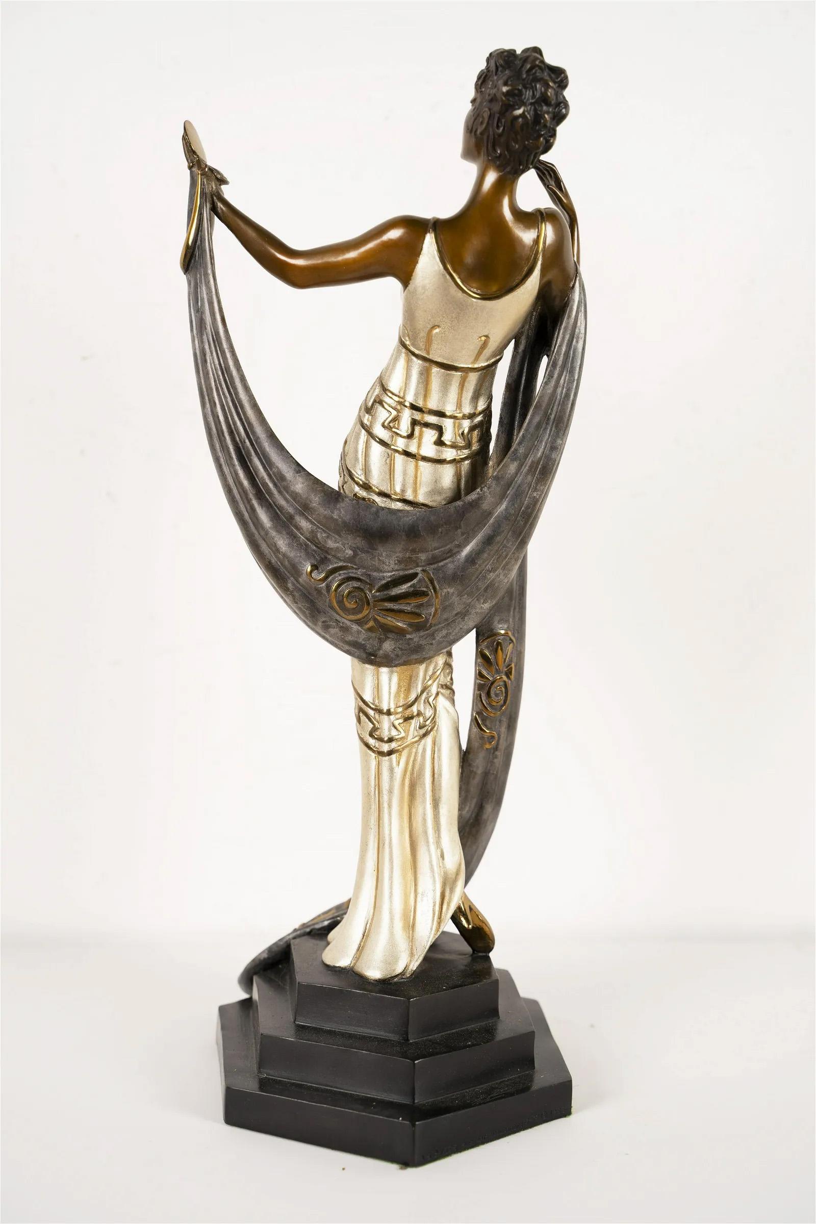 Vintage French Elegant Art Deco Signed Bronze Figural Sculpture La Coquette Rare For Sale 6