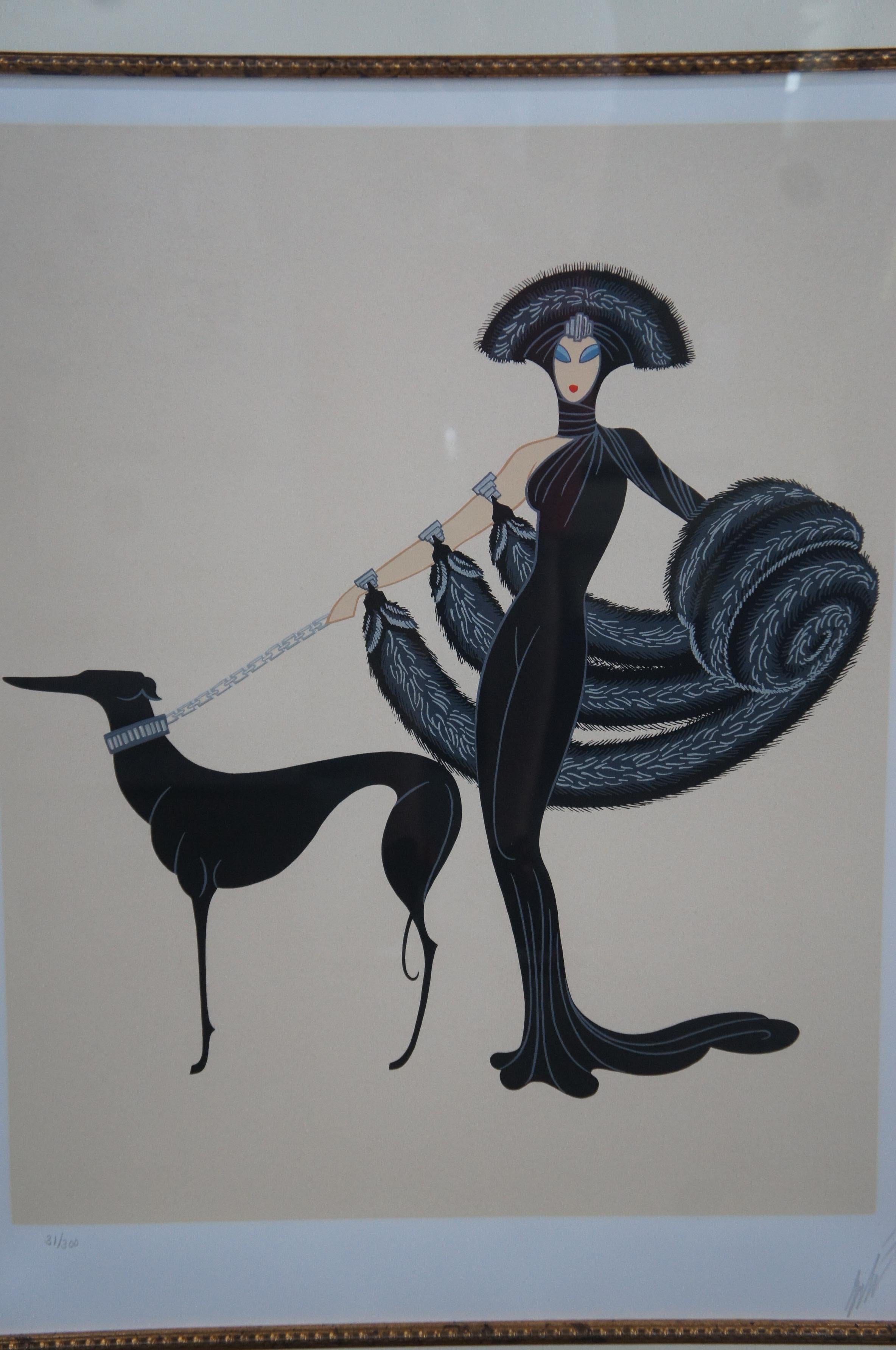 Paper Erte Romain De Tirtoff Art Deco Symphony in Black Woman & Dog Serigraph