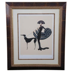 Erte Romain De Tirtoff Art Déco Symphonie en Noir Sérigraphie Femme et Chien 38"