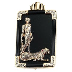 Erte Romain De Tirtoff Letter L Onyx & Diamond Brooch