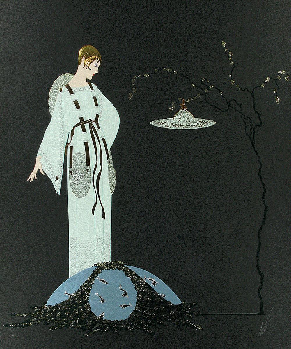 ERTE SERIGRAPH MOON GARDEN PENCIL SIGNED AND NUMBERED - Print by Erté