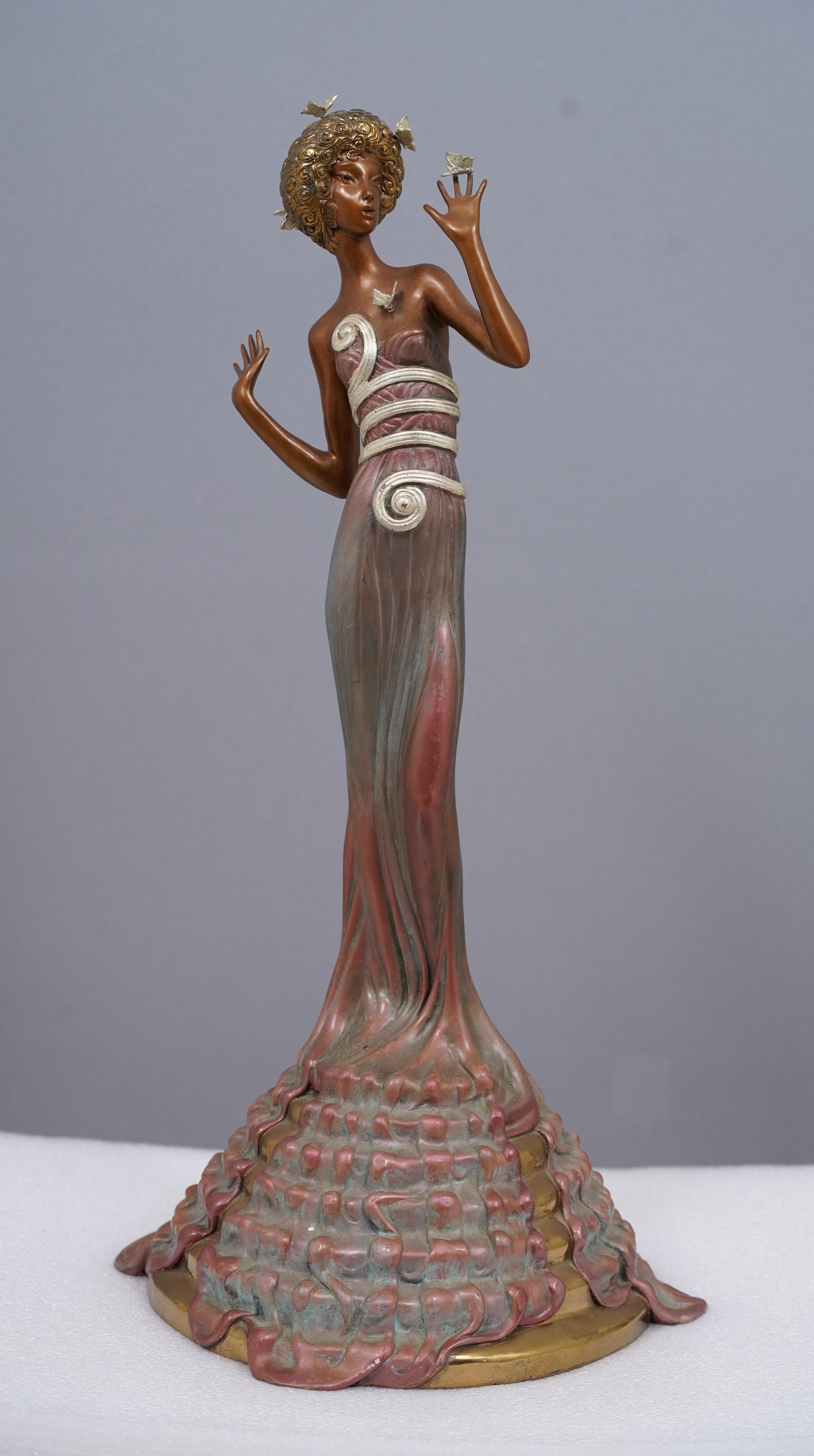 Vintage signed and numbered art deco sculpture by Erte.  Painted Bronze cica 1987.  