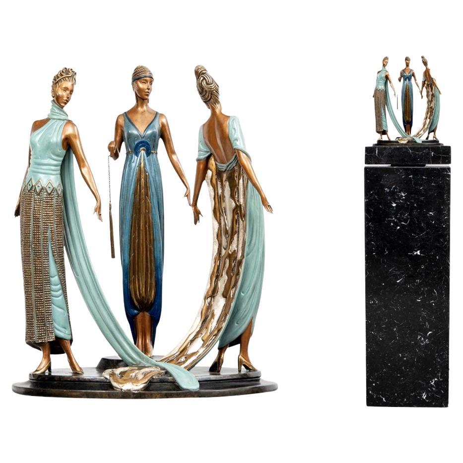 Erte 'Russian' Limited Edition Enameled Bronze, "The Three Graces"
