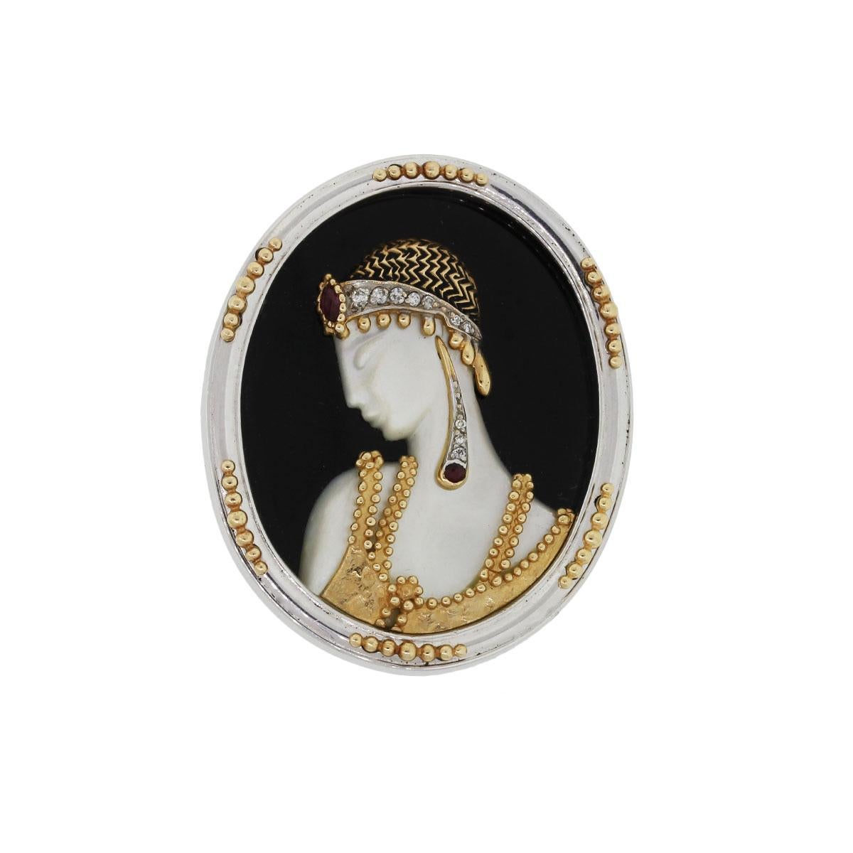 Erte “Salome” Brooch Pendant and Bead Necklace In Excellent Condition In Boca Raton, FL