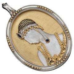 Erte Salome Gold & Silver Sapphire & Diamond Brooch Pin Pendant
