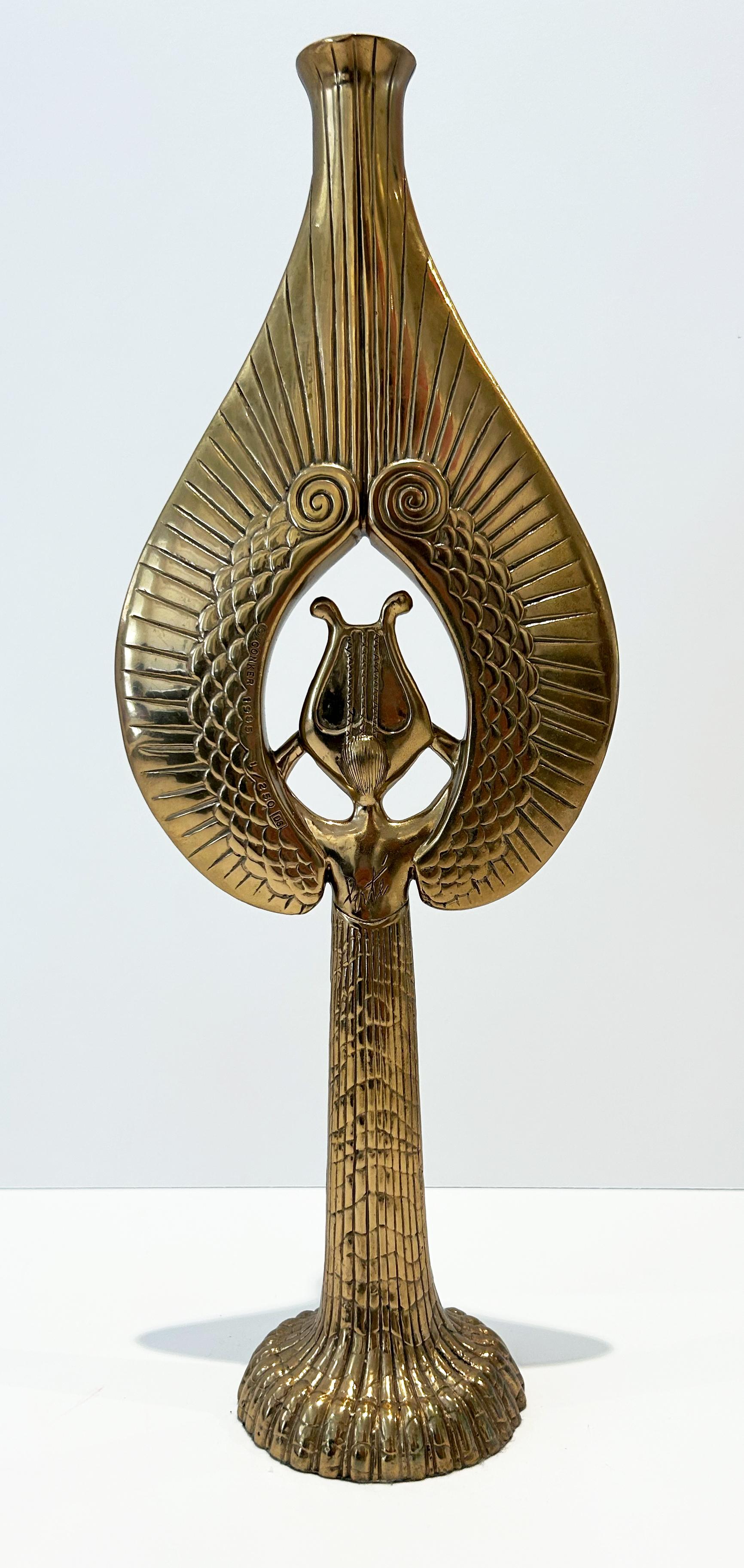 Artist: Erté
Title: Angel Candlestick
Medium: Bronze sculpture, guild patine
Date: 1985
Edition: 1/250
Size: 14 3/4