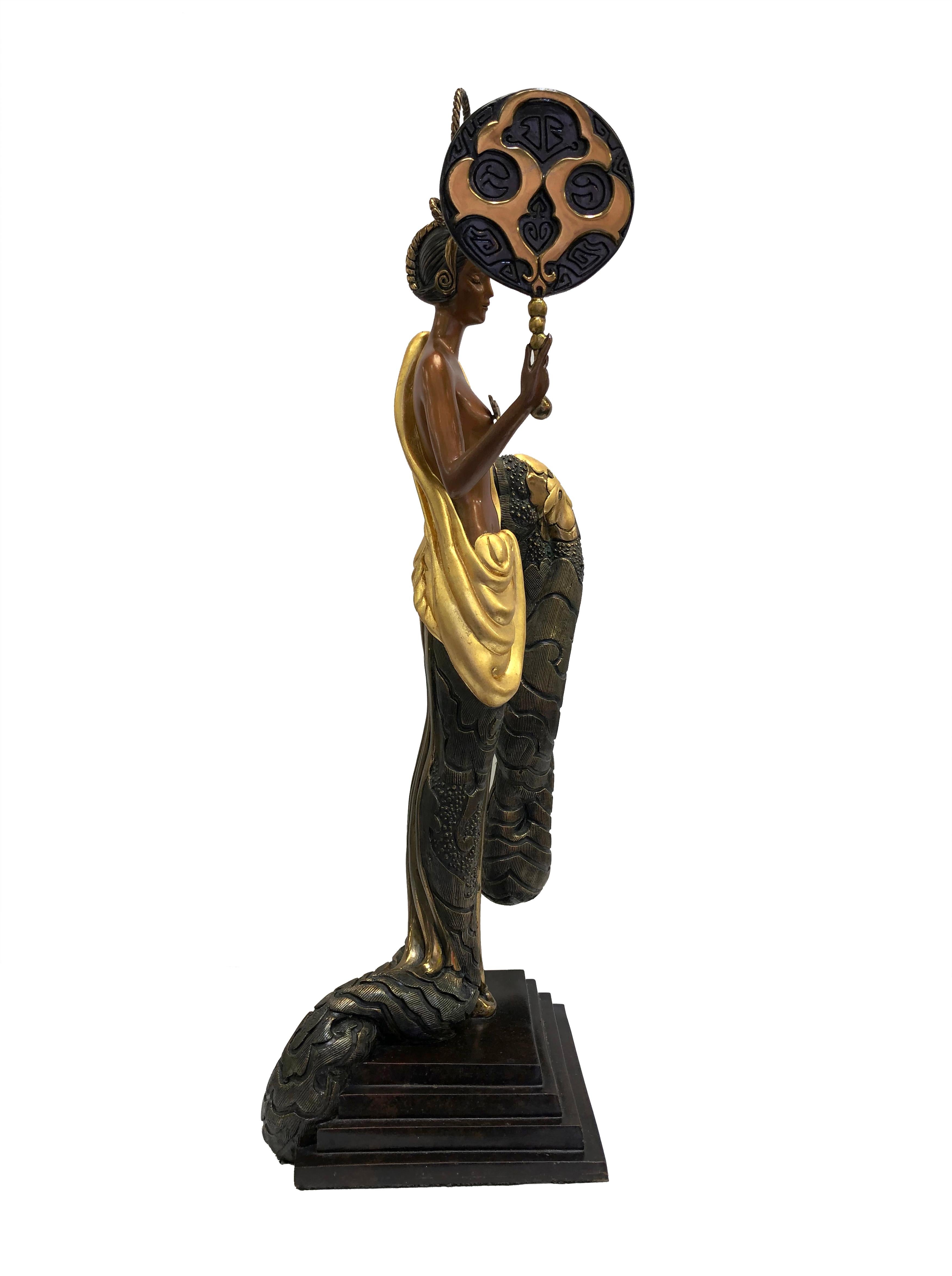 Bambou (sculpture en bronze) - Or Figurative Sculpture par Erté