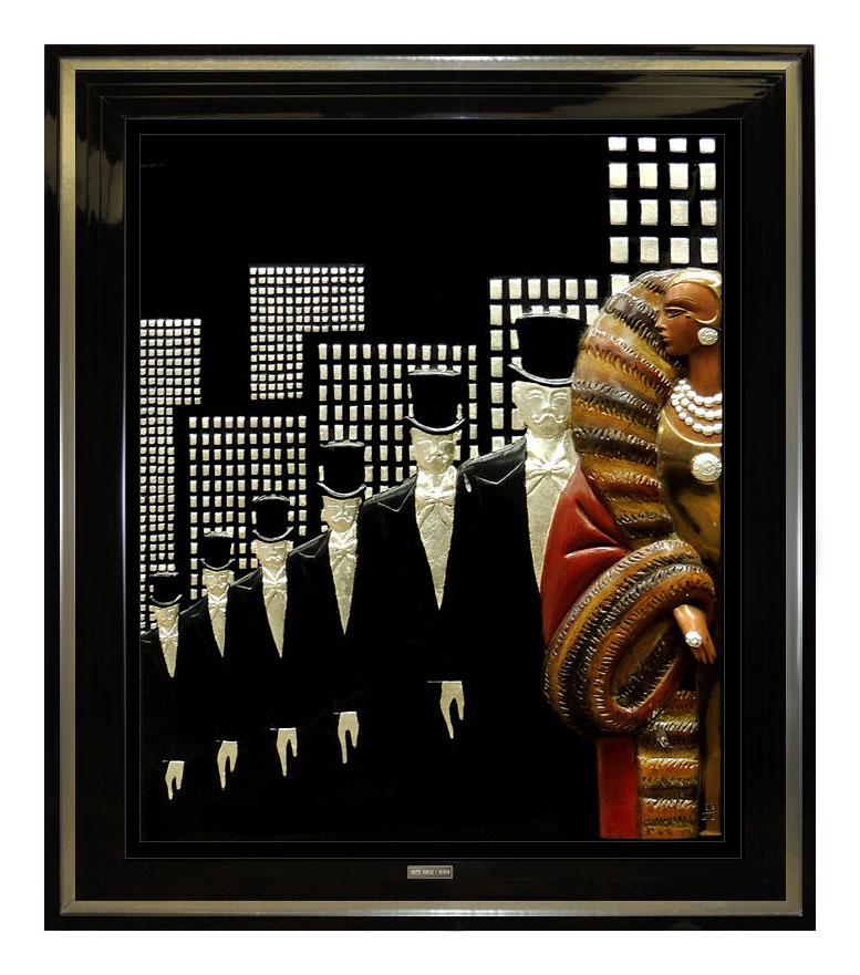 Erté Figurative Sculpture - ERTE Bronze Sculpture Wall Relief Signed Artwork Top Hats Romain De Tirtoff Deco