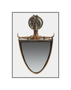 Erte Indochina Bronze Sculpture Hand Mirror Signed Art Deco Female Nude Artwork