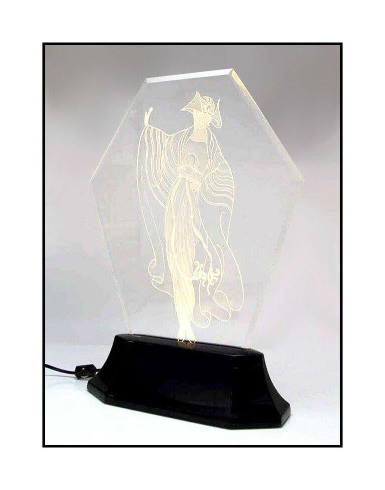 Erte Original Etched Crystal Glass Luminaire Sculpture Tassels Signed Art Deco - Gray Figurative Sculpture by Erté