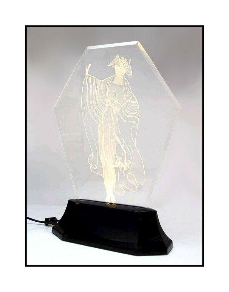 Erté Erte Original Etched Crystal Glass Luminaire Sculpture Tassels
