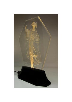 Erte Original Etched Crystal Glass Luminaire Sculpture Tassels Signed Art Deco