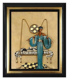 ERTE Pillow Swing Bronze Wall Relief Sculpture Signed Art Deco Fashion Tirtoff