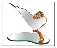 Erte Rare Coquette Bronze Sculpture Art Deco Table Mirror Signed Romain Tirtoff