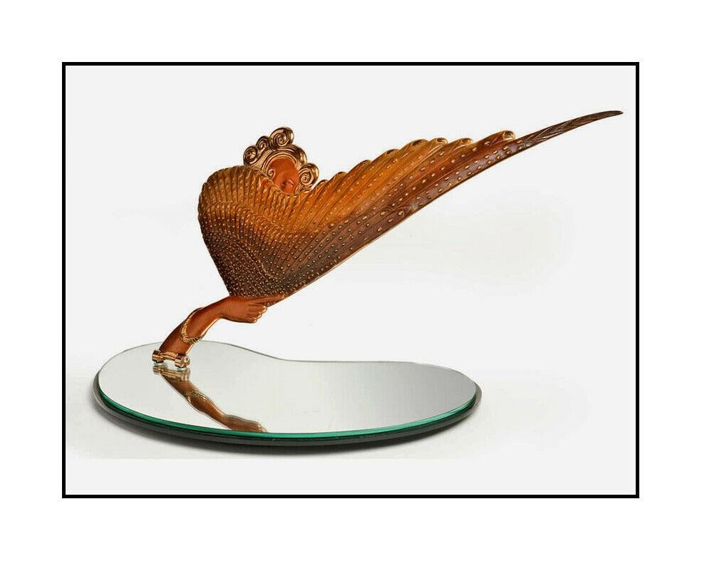 Erté Figurative Sculpture - Erte Rare Coquette Bronze Sculpture Art Deco Table Mirror Signed Romain Tirtoff