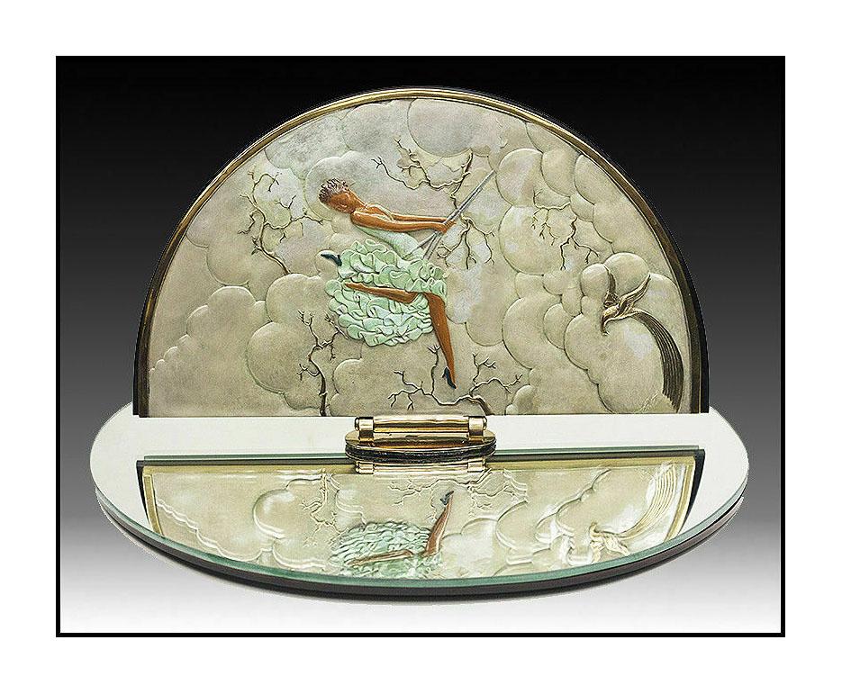 Erté Abstract Sculpture - Erte Rare Original Joy Of Life Bronze Sculpture Table Mirror Signed Art Deco SBO