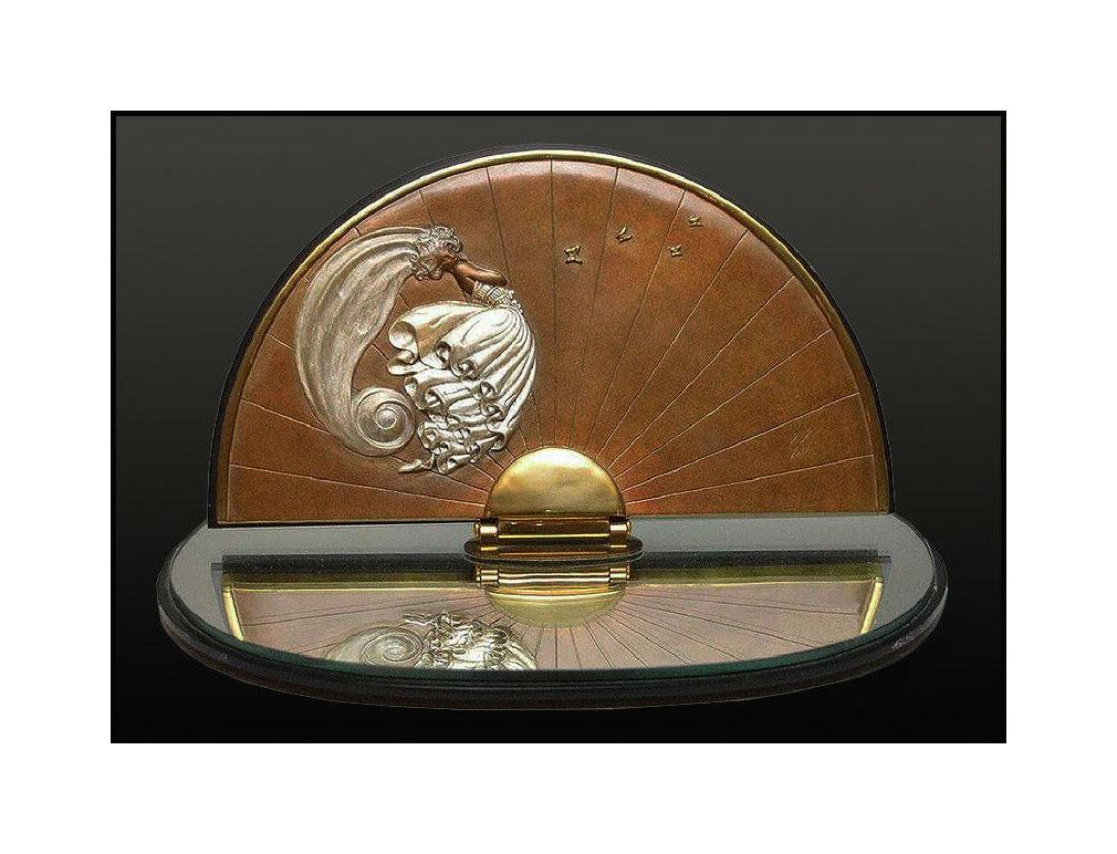Erté Abstract Sculpture - Erte Rare Papillon Original Bronze Sculpture Table Mirror Signed Art Deco Art