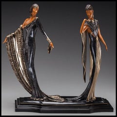 ERTE Signed BRONZE Sculpture DUETTO Original ART DECO antique Female Dance LARGE