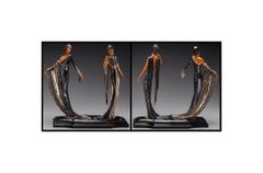 ERTE Signed BRONZE Sculpture DUETTO Original ART DECO antique Female Dance LARGE