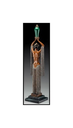 ERTE Signed BRONZE Sculpture EMERALD VASE Original ART DECO antique Female LARGE
