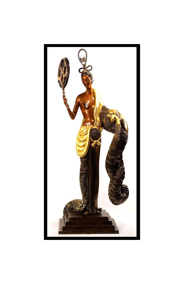 Erté Nude Sculpture - ERTE Signed BRONZE SCULPTURE Large BAMBOO Original ART antique painting OFFERS