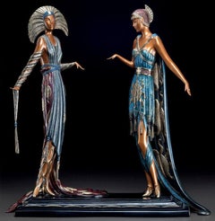 ERTE Signed BRONZE Sculpture TWO VAMPS Original ART DECO Vintage Female LARGE