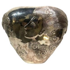 Erte, "She Loves Me", Silvered Bronze Vase, 1987