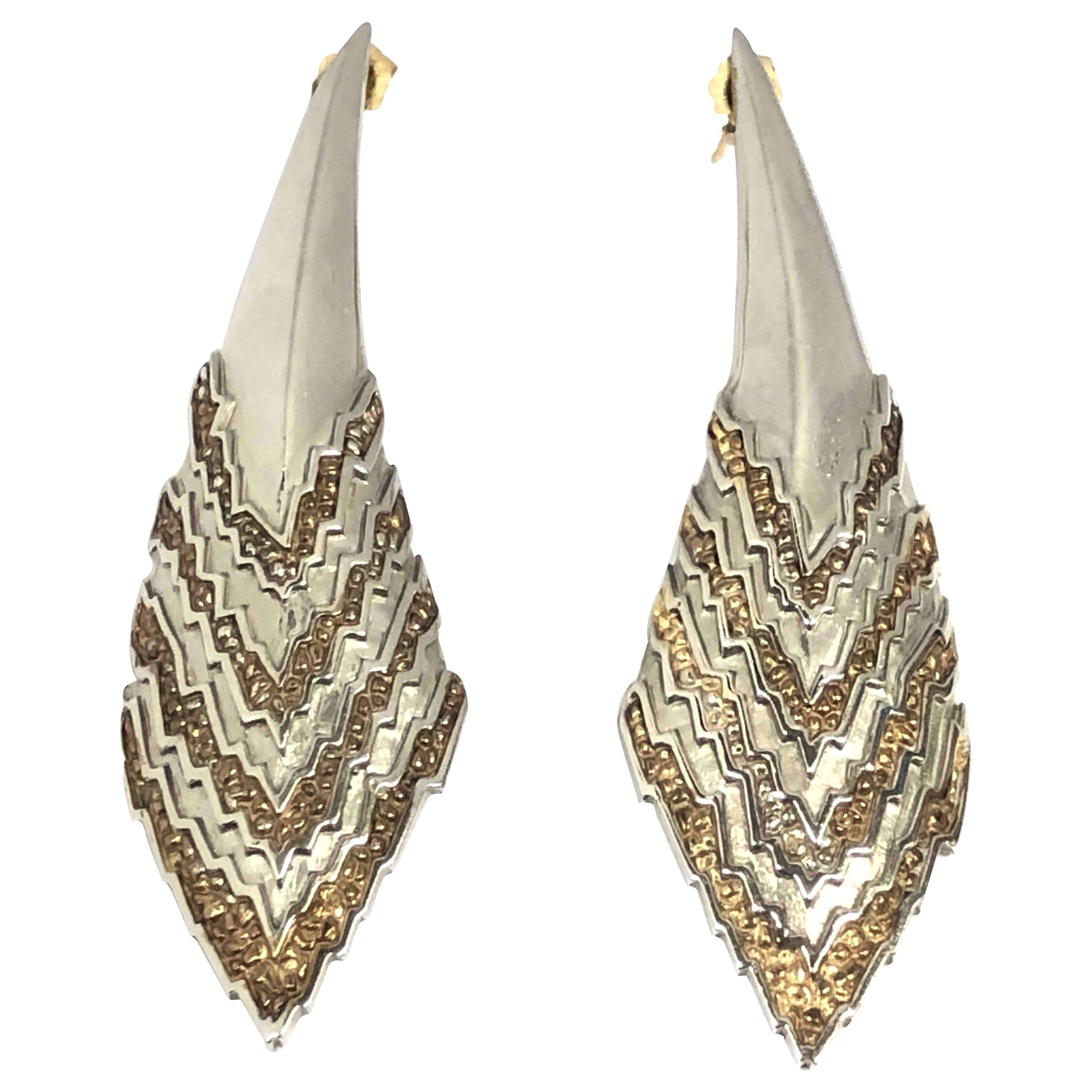 Erte Silver and Yellow Gold Earrings