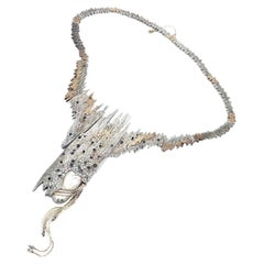 Erte Sophistication Sapphire Diamond Silver Gold Necklace + Pin