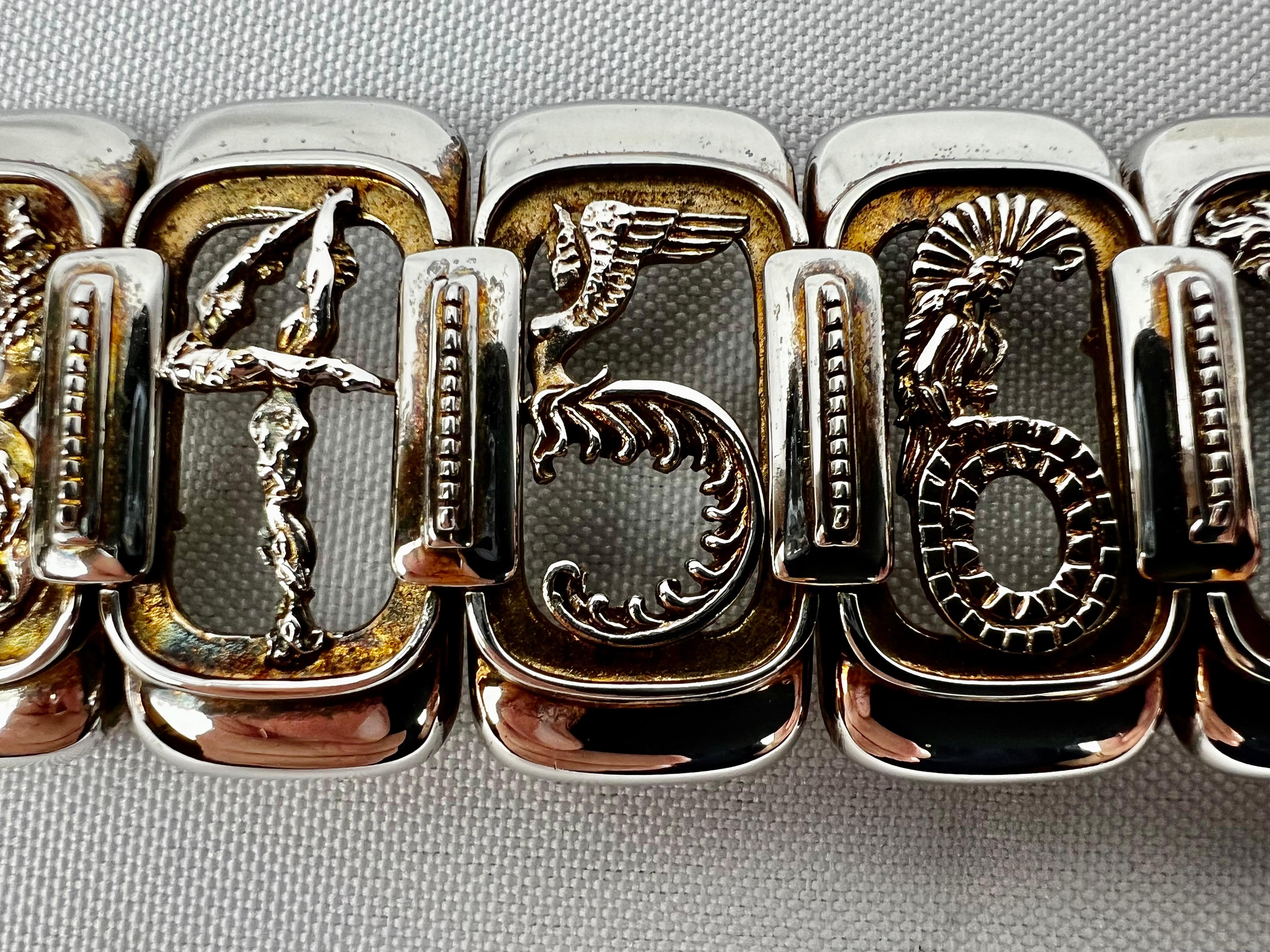 Art Nouveau Erté Sterling Silver Figural Numbers Bracelet For Sale