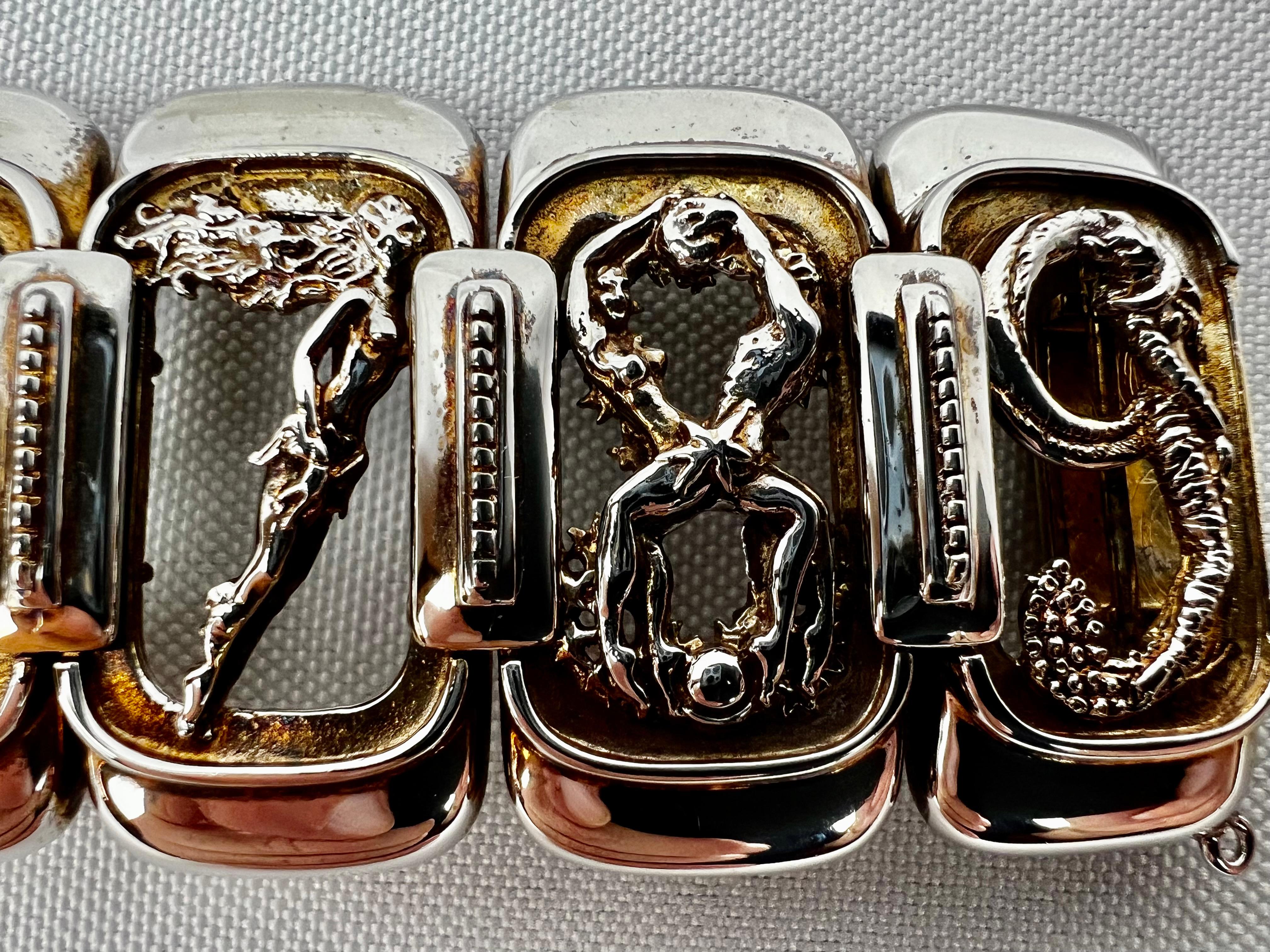 Art Nouveau Sterling Silver Figural Numbers Bracelet by and marked Erté  For Sale