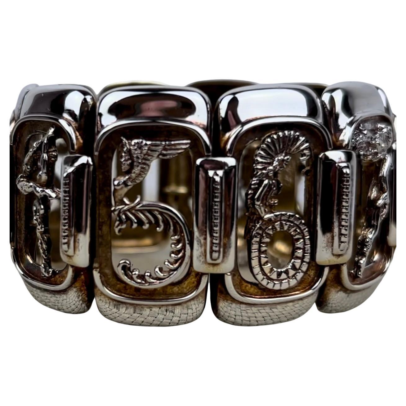 Erté Sterling Silver Figural Numbers Bracelet For Sale