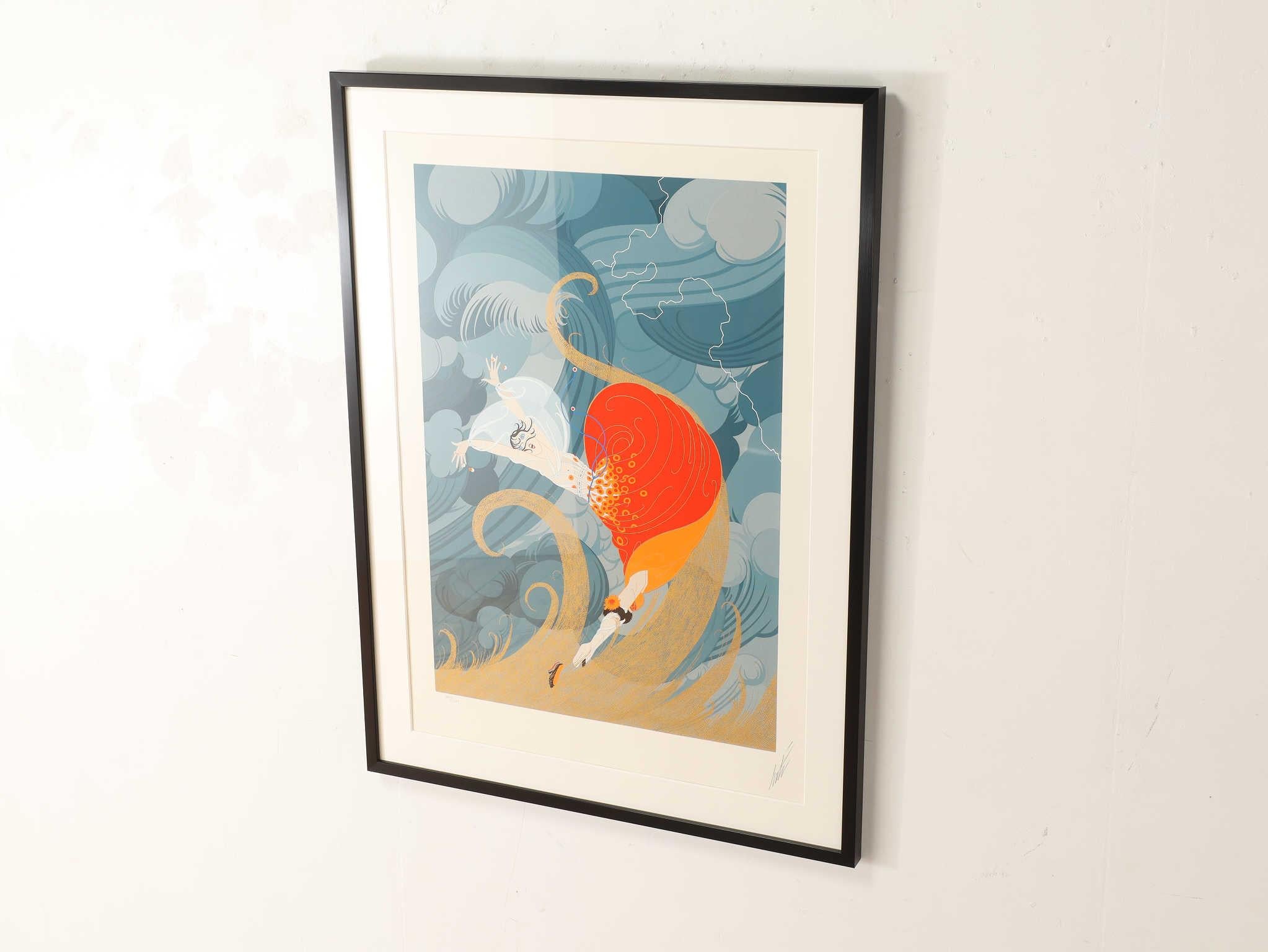 Mid-Century Modern Erte Swept Away Serigraph 1980's For Sale