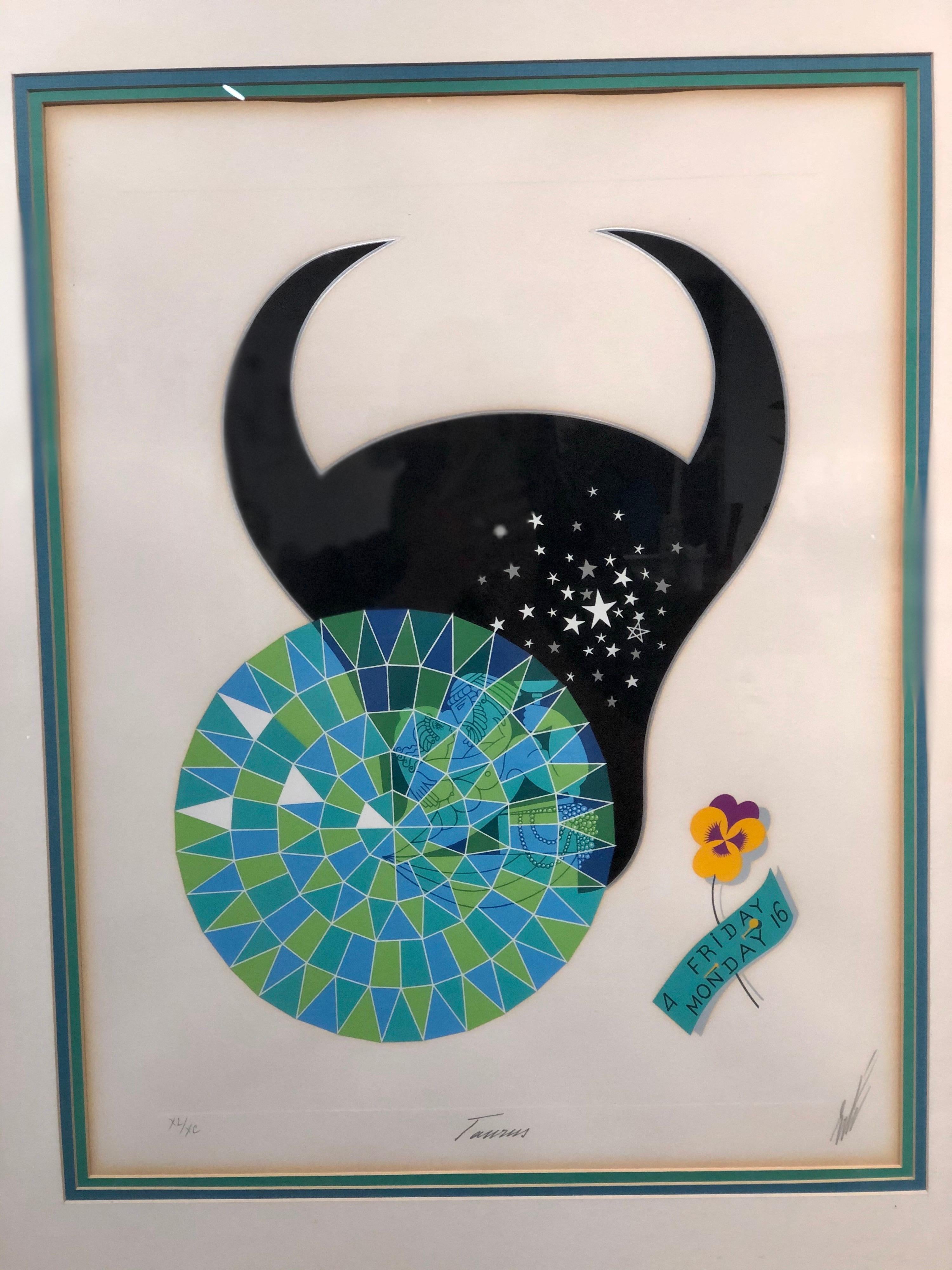 Original framed zodiac series Erte serigraph signed and numbered dated 1982, edition 475, numbered 350/90 nice original frame in white wood lacquer.