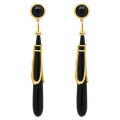 Erte Tirtoff 14 Karat Yellow Gold Vintage Onyx Drop Earrings