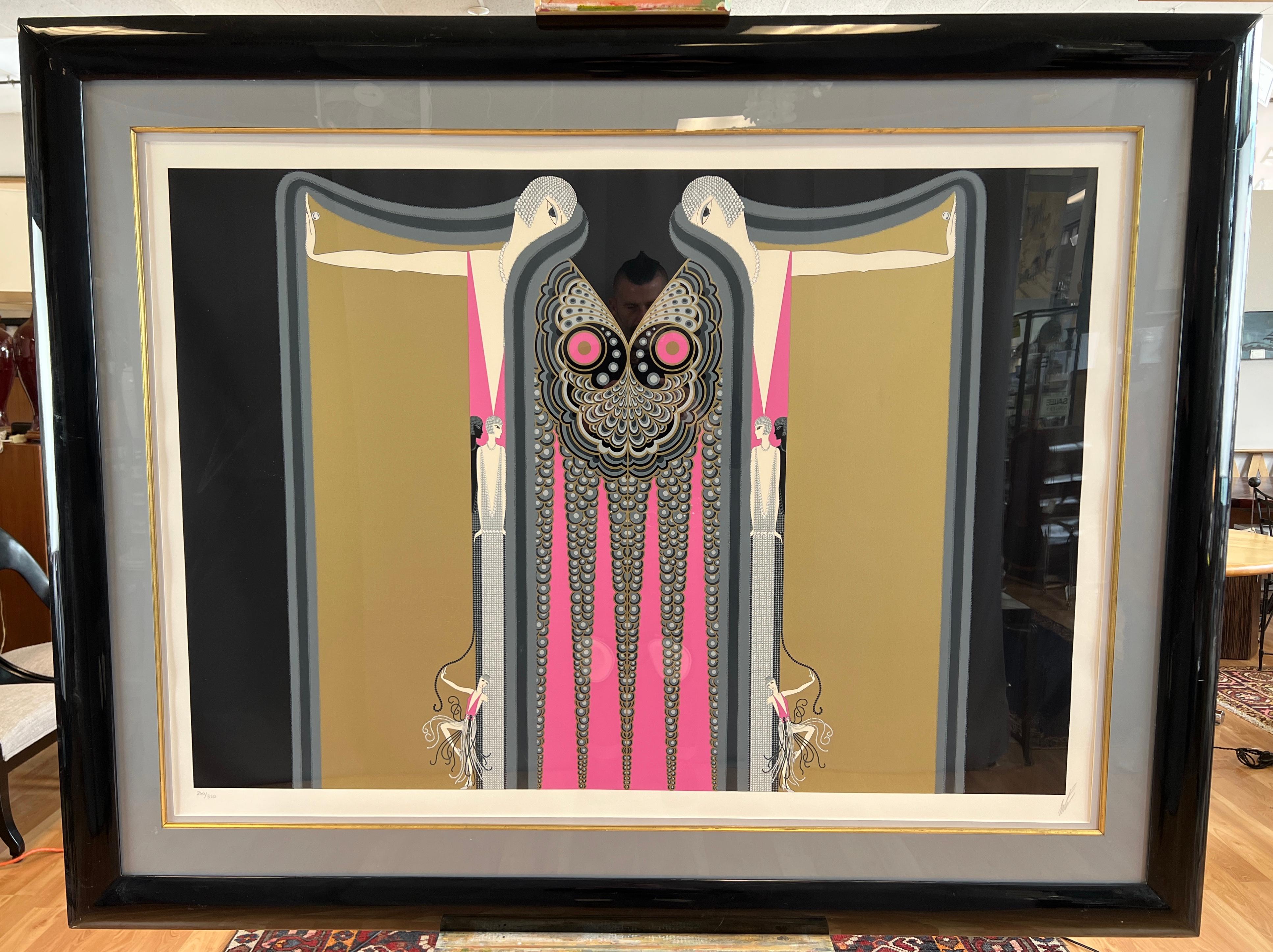 An epically scaled and immaculately executed 1981 framed serigraph of “Twin Sisters” by Erté, hand-signed and numbered by the artist.

A strikingly beautiful and captivating work by Erté, this original edition of “Twin Sisters” (E-414) serves as
