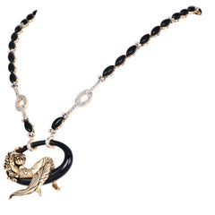 Erte Vintage La Belle by Erté Onyx Diamond Statement Necklace